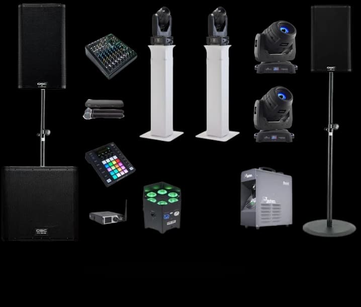 Kit dancefloor : colonnes, caissons, lyres et projecteurs