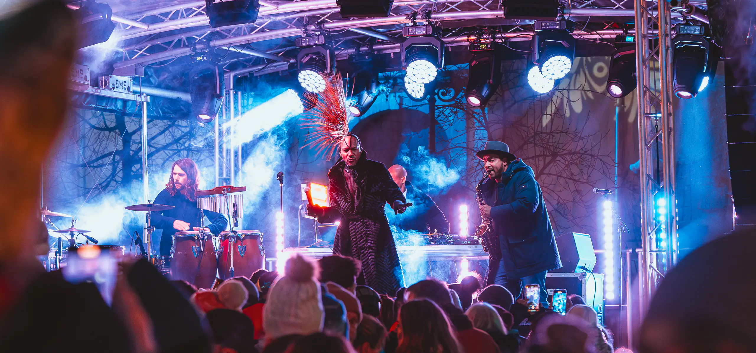Live band on stage during an open-air concert in Switzerland